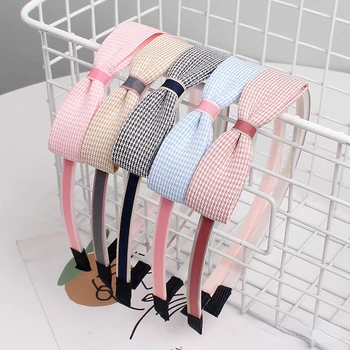 Корейская версия детской милой повязки на голову из новой ткани с галстуком-бабочкой, простой студенческий головной убор с галстуком-бабочкой для девочек Изображение 2