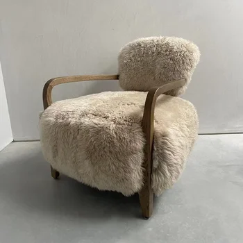 Кресло для отдыха Runxi Yeti из овчины, кресло для гостиной, мебель для гостиной с тканевой кожаной обивкой, Домашняя мебель для гостиной Изображение 2