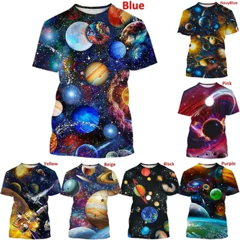 Летние Новые модные футболки с красочным рисунком, мужские футболки с 3D-печатью, футболки с забавным рисунком Галактики Для мужчин, Женские детские топы
