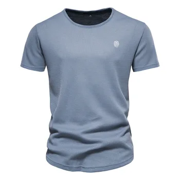 Летняя новая повседневная футболка с короткими рукавами, мужской однотонный спортивный топ с круглым вырезом