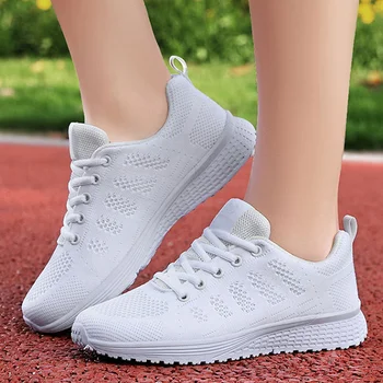 Летом 2023 года Новая женская повседневная обувь Дышащая легкая обувь для ходьбы из сетчатой ткани на плоской подошве со шнуровкой Спортивная обувь Кроссовки женские Изображение 2