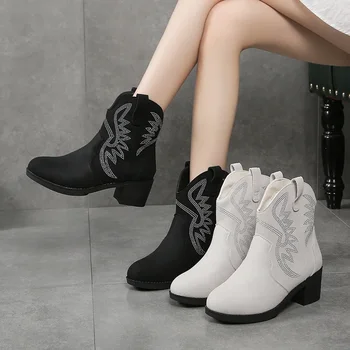 Лидер продаж 2023 года; Женская Обувь; Женские Ботинки с рукавами; Зимние Однотонные Ботинки Челси С Круглым Носком На Коротком Бочкообразном Массивном Каблуке Большого Размера Изображение 2
