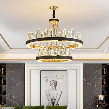 Люстра SOURA Хрустальный прямоугольный подвесной светильник Постмодернистский домашний Светодиодный кожаный светильник для гостиной-столовой Изображение 2