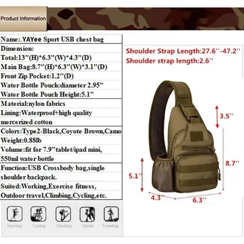 Маленькая тактическая нагрудная сумка-слинг Molle Daypack, многофункциональный велосипедный рюкзак через плечо, большая вместительная нагрудная сумка для рыбалки Изображение 2