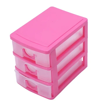 Мини-полупрозрачный пластиковый ящик для хранения выдвижного типа (розово-красный, 3 слоя) Изображение 2