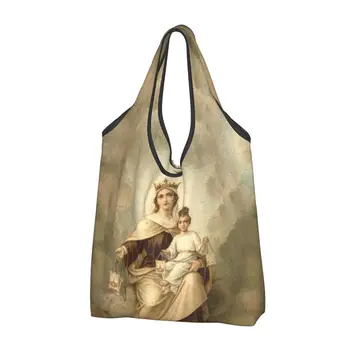 Многоразовая хозяйственная сумка Our Lady Of Mount Carmel, женская сумка-тоут, портативные сумки для покупок Католической Девы Марии