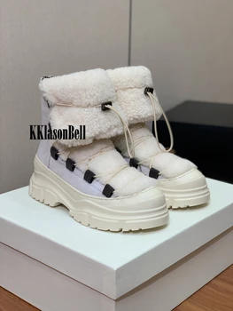 Модные Зимние ботинки KKlasonBell, увеличивающие рост, женские ботильоны из натуральной кожи с начесом в стиле пэчворк и завязками Изображение 2