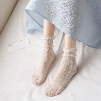 Модные Прозрачные Однотонные Сетчатые Женские носки в японском стиле 