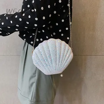 Модные сумки-ракушки 2023 года, мини-сумка через плечо в виде блестящей хрустальной ракушки, Корейское издание, модная сумка-фея через плечо