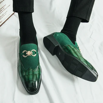 Мужская роскошная кожаная обувь для вечеринок Модный стиль Lafers Мужское вечернее платье Банкетные туфли Свадебные туфли Оригинальные зеленые туфли с перфорацией типа 