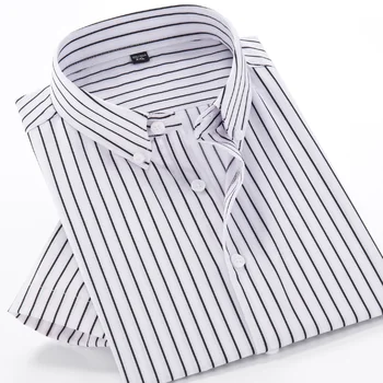 Мужская рубашка в полоску с коротким рукавом размера плюс 10XL, летняя Классическая брендовая высококачественная деловая повседневная Молодежная модная Свободная рубашка Изображение 2