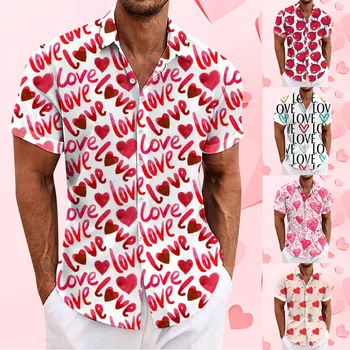Мужская стильная повседневная рубашка с лацканами и пуговицами с принтом, топы на День Святого Валентина, кардиган, блузки, повседневная рубашка Оверсайз, красивые мужчины