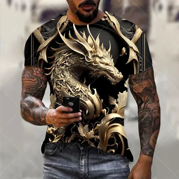 Мужская футболка с Драконом, Модная Футболка с 3D Принтом Животных, С Короткими рукавами, Негабаритные Уличные Футболки, Летние Повседневные Мужские Топы