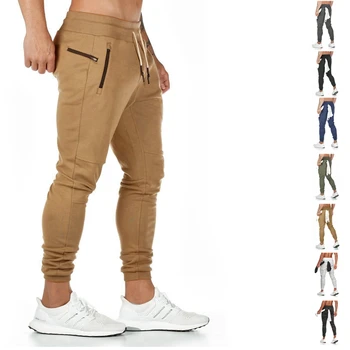 Мужские спортивные брюки из хлопка, спортивные штаны для спортзала, Джоггеры для бега трусцой, Повседневные тренировочные брюки для фитнеса цвета хаки.