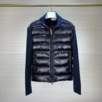 Мужской вязаный пуховик со стоячим воротником на осень и зиму, повседневная куртка Y2K, свободный кардиган, однотонные теплые пальто