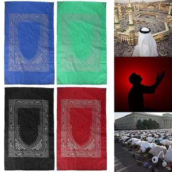 Мусульманский молитвенный коврик из полиэстера, портативные плетеные коврики, простая печать с компасом В сумке, домашний коврик нового стиля, одеяло 100 * 60 см Изображение 2