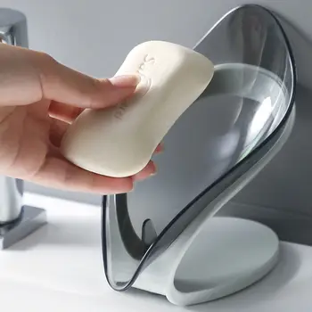 Мыльница в форме листа, креативный пластик со сливным отверстием, держатель для мыла, присоска, футляр для хранения мыла в ванной