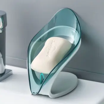 Мыльница в форме листа, креативный пластик со сливным отверстием, держатель для мыла, присоска, футляр для хранения мыла в ванной Изображение 2
