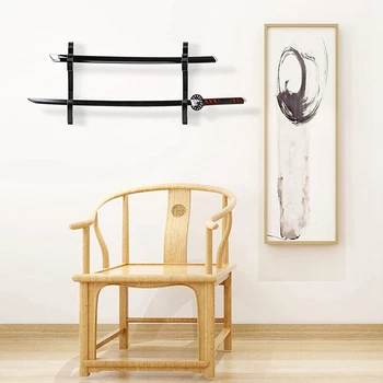 Настенное крепление для 4-кратного меча, 1-Ярусный держатель Катаны с мягким крючком, Регулируемая Вешалка для самурайского меча Танто, 2-ярусный Изображение 2