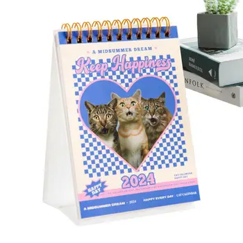 Настольный календарь для кошек на 2024 год Мини-настольный Календарь на 2024 год Настольный Календарь с наклейками для кошек на 2024 год Уникальный Настольный Календарь