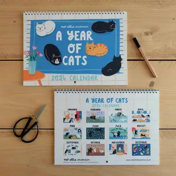 Настольный календарь с забавными кошками на 2024 год, Календарь кошек для настольного календаря, планировщик для удобного планирования свиданий в офисах, отеле, квартире Изображение 2