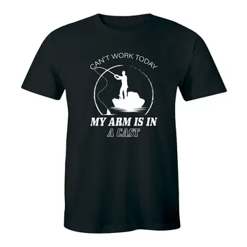 Не могу сегодня работать, моя рука в гипсе, забавная мужская футболка для рыбалки и охоты, футболка