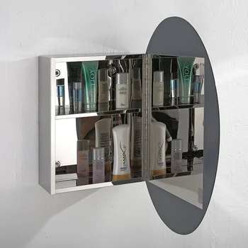 Новейшее поступление, зеркальный шкаф для ванной комнаты круглой формы из нержавеющей стали, туалетные столики для ванной комнаты Изображение 2