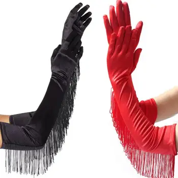 Новые Длинные Атласные перчатки с кисточками, Перчатки для латиноамериканских танцев, Перчатки для свадебного этикета с атласной кисточкой для новобрачных C006