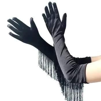 Новые Длинные Атласные перчатки с кисточками, Перчатки для латиноамериканских танцев, Перчатки для свадебного этикета с атласной кисточкой для новобрачных C006 Изображение 2