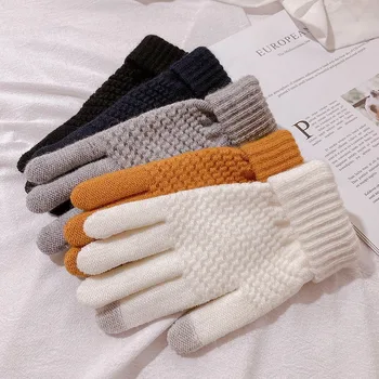 Новые зимние перчатки из плотной ткани, холодные и теплые уличные перчатки, пригодные для ношения осенью и зимой, вязаные нейтральные перчатки с сенсорным экраном