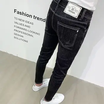 Новые облегающие черные джинсы в корейском стиле для мужчин с вышивкой, дизайнерские джинсовые брюки для повседневной и роскошной одежды, стрейчевые брюки