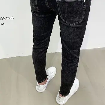 Новые облегающие черные джинсы в корейском стиле для мужчин с вышивкой, дизайнерские джинсовые брюки для повседневной и роскошной одежды, стрейчевые брюки Изображение 2