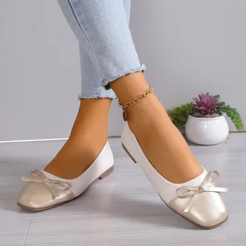 Новые туфли на плоской подошве с бантом 2024, летняя повседневная прогулочная обувь на мелководье, дизайнерский бренд, элегантные женские модные туфли с квадратным носком, zapatillas mujer