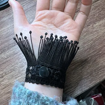 Новый женский черный кружевной браслет с потайной застежкой, винтажные украшения для танцев Изображение 2