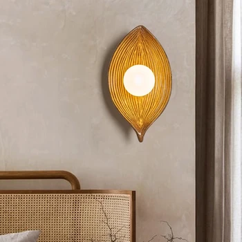 Новый современный светодиодный настенный светильник из смолы Nordic Creative Wood/White/Black Leaf, настенный светильник, подходящий для украшения гостиной, спальни