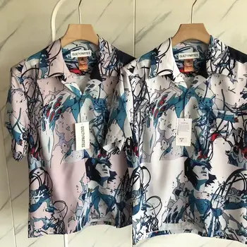 Новый стиль 23SS
 Рубашки Wacko Maria с граффити, мужские, женские, летние, Гавайский Пляжный стиль, повседневная рубашка с карманом на лацкане, Берсерк