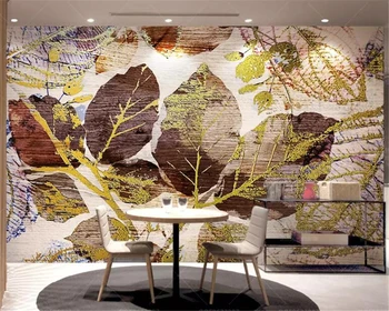 обои beibehang на заказ, 3d фреска, модный принт, текстура листьев, ретро ТВ-фон, стена, кафе, ресторан, гостиная, 3D обои