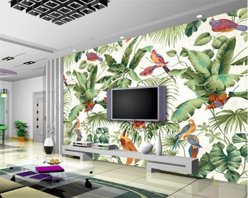 Обои с индивидуальным декором, расписанные вручную европейскими тропическими цветами и птицами Спальня гостиная диван фоновые обои Изображение 2