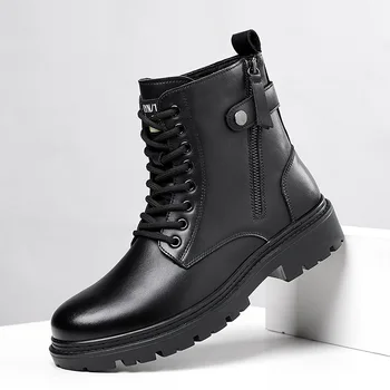 Осень-зима 2023, новые дизайнерские ботинки на платформе для мужчин, ботильоны из воловьей кожи в английском стиле, мужская модная черная мужская обувь Изображение 2