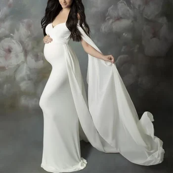 Платья для беременных без плеч с накидкой Элегантные женские фотосессии Беременные женщины Летняя одежда для беременных Макси Длинное платье