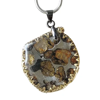 Подвеска из оливинового метеорита Brenham, ожерелье из натурального оливинового метеорита, подвеска с образцом метеорита - QB267 Изображение 2