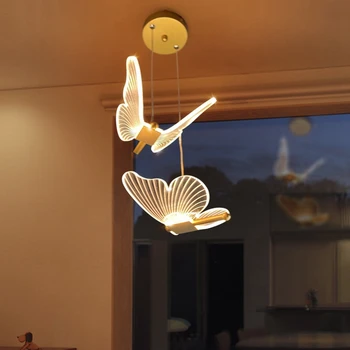 Подвесные светильники Butterfly LED Nordic Golden, прикроватная люстра, освещение для гостиной, прикроватная лампа для спальни Изображение 2