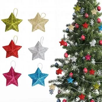 Рождественские украшения Золотая пыль Подвеска в виде пятиконечной звезды Украшение Рождественской елки Золотая подвеска в виде объемной звезды