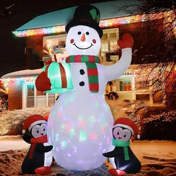 Рождественское украшение, Надувной подарок 1,8 м/6 футов, Снеговик, Пингвин со светодиодной подсветкой, Украшение для оформления вечеринки в саду Внутри и снаружи