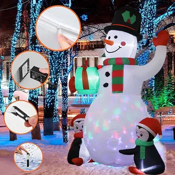 Рождественское украшение, Надувной подарок 1,8 м/6 футов, Снеговик, Пингвин со светодиодной подсветкой, Украшение для оформления вечеринки в саду Внутри и снаружи Изображение 2
