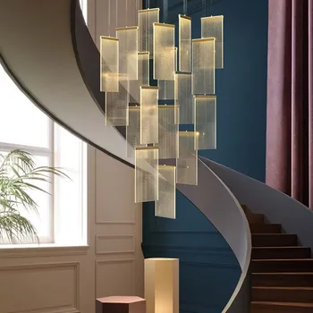 Роскошная современная светодиодная люстра для лестницы, новый креативный дизайн, подвесное освещение для прихожей Villa Gold, длинная акриловая лампа для дома в помещении Изображение 2