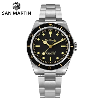 Роскошные мужские часы San Martin 38mm Diver Retro 6200 Water Ghost NH35 Автоматические механические сапфировые винтажные часы Водонепроницаемость 200 м