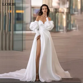 Свадебное платье LORIE A Line из атласа в стиле Бохо С длинным рукавом, свадебные платья с сексуальным разрезом Сбоку, мусульманские платья для свадебных вечеринок в Саудовской Аравии 2023 г.