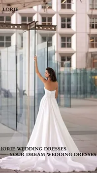 Свадебное платье LORIE A Line из атласа в стиле Бохо С длинным рукавом, свадебные платья с сексуальным разрезом Сбоку, мусульманские платья для свадебных вечеринок в Саудовской Аравии 2023 г. Изображение 2