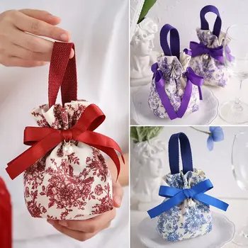 Свадебный мешочек для конфет, креативный цветок, Ручная роспись, пакет для конфет, Подарочные упаковочные коробки, сумка на шнурке